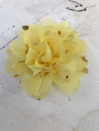 Bloemen chiffon 7 cm geel polkadot goud
