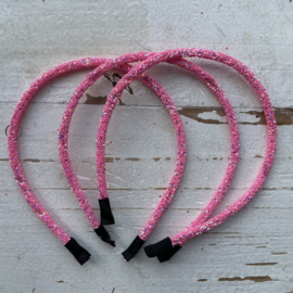 Diadeem grof glitter roze 5mm.