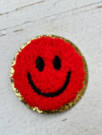 Opstrijkbare applicatie smile  rood-goud glitter