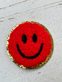 Opstrijkbare applicatie smile rood-goud glitter