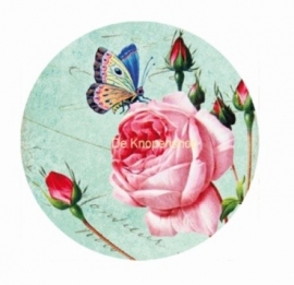 Flatback Vintage vlinder en roze roos (k305)