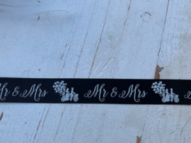 Sierband tekst Mr & Mrs  2.5 cm zwart