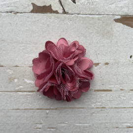 Stoffen satijn tule bloem oud roze 5cm.