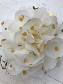 Bloemen chiffon 10 cm off white polkadot goud
