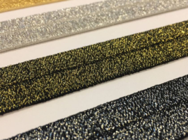 Elastisch biasband zilver glitter op zwart  2cm breed