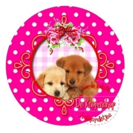 Flatback  2 puppies polkadot fuchsia (k014)