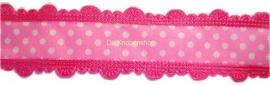 Stippenband met schulp randje roze/fuchsia 