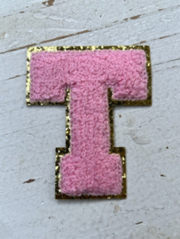 Opstrijkbare applicatie letter R  wit-goud glitter