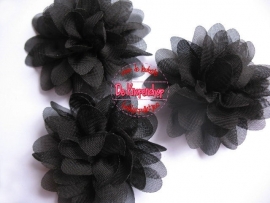 Chiffon bloem zwart 6.5cm.