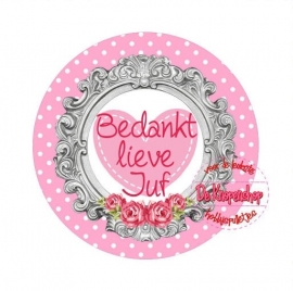 Flatback tekst bedankt lieve juf hartje roze(k891)