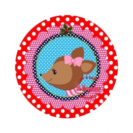 Flatback kerst rendeer polkadot fuchsia en aqua (k457)