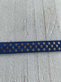 Elastisch haarband jeans met  sterretjes goud