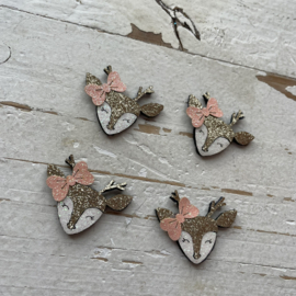 Hertje glitter met roze strik 3.5cm.