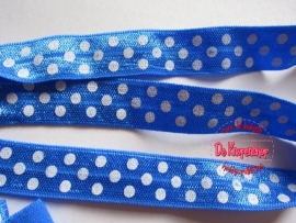 Haarband elastiek royal blue polkadot 1.5 cm