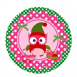 Flatback kerst uiltje polkadot fuchsia op groene polka dot (k147)