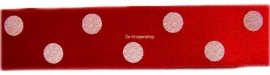 Grote stippen satijnband rood 1,5cm