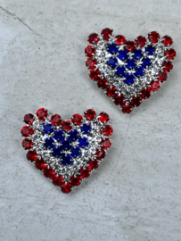 Rhinestone strass hart rood wit blauw 2.2x2.5cm.