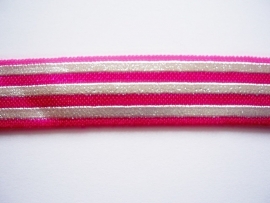Elastisch band fel roze streep zilver