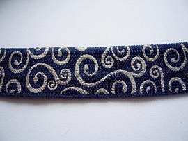 Elastisch band navy met swirl zilver