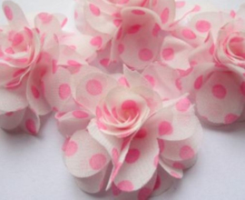 Bloem chiffon off white neon roze polkadot 5cm.