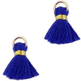 Kwastje Ibiza/bohemian  style 1.5cm Gold-royal blue