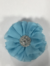 Luxe bloem met strass  blauw 6.5cm.