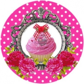 Flatback  cupcake & frame polkadot fuchsia (k289)