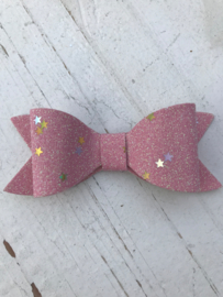 Glitter strik roze met sterretjes 8.5cm