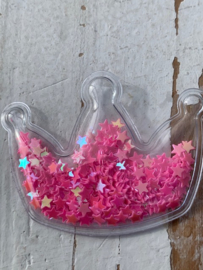 Kroon transparant ster pailletten neon roze