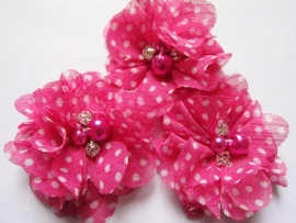 Bloem chiffon met parels & stras fuchsia polkadot 5cm.