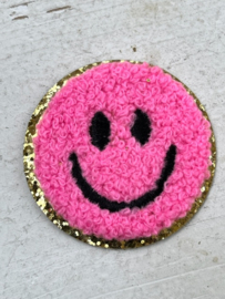 Opstrijkbare applicatie smile  roze-goud glitter