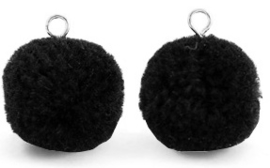 Pompom zwart met oog zilver