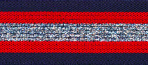 Elastisch band  gestreept donker blauw-rood met zilver glitter 3 cm