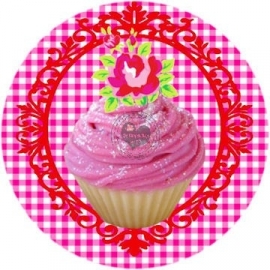 Flatback  cupcake ruitje fuchsia (K287)