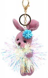 Tas/Sleutelhanger Glitter Bunny Roze