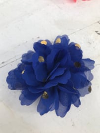 Bloemen chiffon 7 cm royal blue polkadot goud
