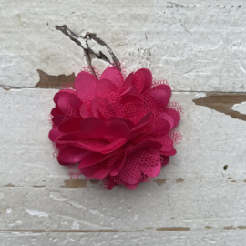Stoffen satijn tule bloem fuchsia 5cm.