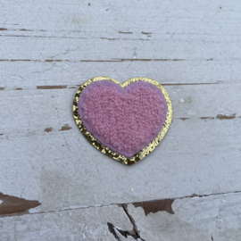 Strijkapplicatie hart teddy roze goud 5cm.