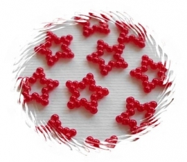 Flatback  zilveren parel sterren rood (per 6) 1cm.