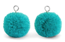 Pompom blue green met oog zilver