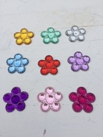 Flatback transparant bloemetje diverse kleuren 1.8cm.
