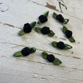 Roosjes met blad zwart 2.5cm.