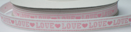 grosgrain band LOVE met hartjes wit/roze