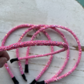 Diadeem grof glitter roze 5mm.