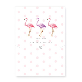 Sieraden kaart "You are one in a million" met flamingo White-pink