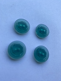 Knoop transparant turquoise zeshoek 15mm