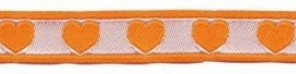 Oranje-wit hartjesband 2- zijdig12 mm