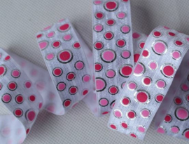 Elastisch haarband wit met roze tinten polkadots/zilver