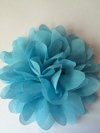 Bloem chiffon blauw 11cm.