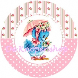 Flatback  Birdy roze polkadot & roosjes (k026)